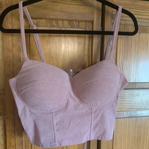 Pink corset corduroy crop top
